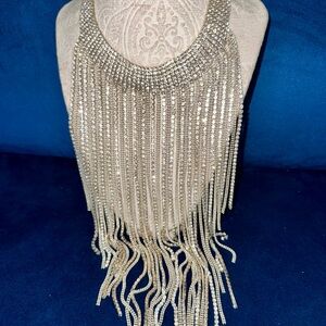 Silver Crystal Fringe Necklace